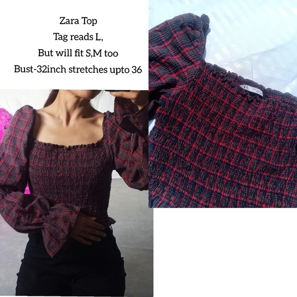 Zara Plaid Puff Top Victorian crop top - Picture 3 of 5